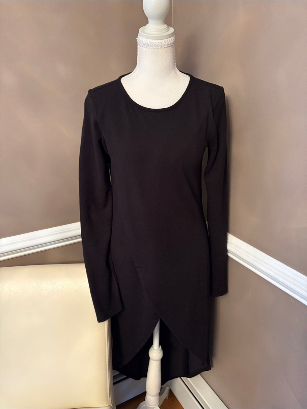 Black Long-Sleeve Wrap Hem Top - Classic Women's Top